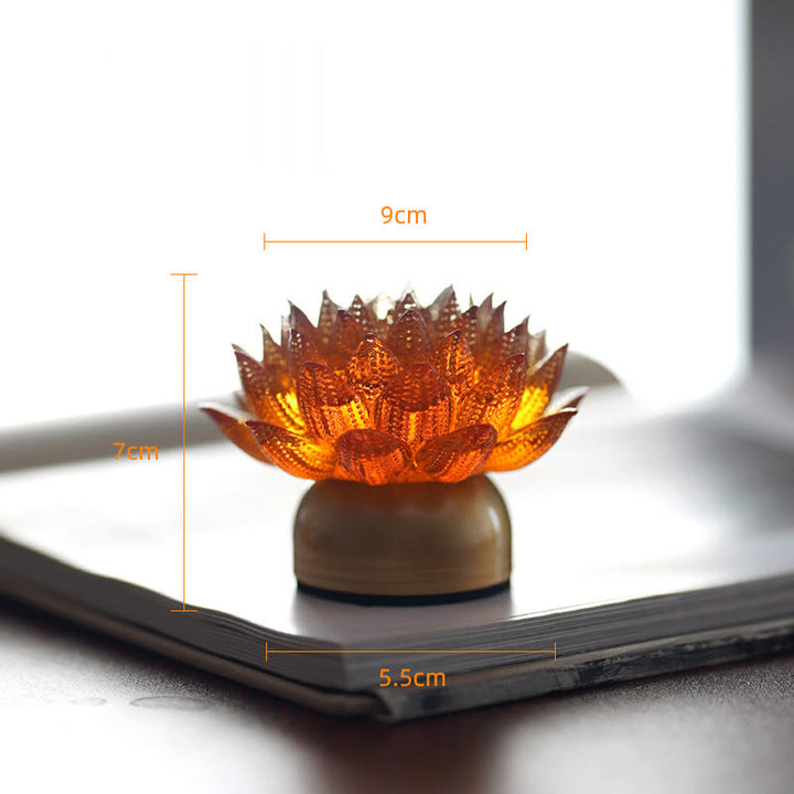 Buddha Stones Lotus Liuli Glas Kupfer Messing Neubeginn Wohndekoration - Sockel aus orangefarbenem Lotus-Kupfermessing (9 x 7 x 5,5 cm) - Wiederaufladbar - image 25