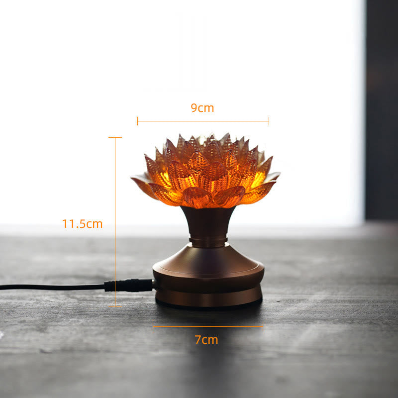 Buddha Stones Lotus Liuli Glas Kupfer Messing Neubeginn Wohndekoration - Sockel aus orangefarbener Lotus-Aluminiumlegierung (9 x 11,5 x 7 cm) - Plug-in - image 28