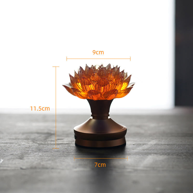 Buddha Stones Lotus Liuli Glas Kupfer Messing Neubeginn Wohndekoration - Sockel aus orangefarbener Lotus-Aluminiumlegierung (9 x 11,5 x 7 cm) - Wiederaufladbar - image 29