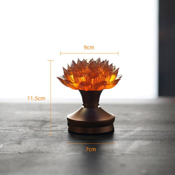 Buddha Stones Lotus Liuli Glas Kupfer Messing Neubeginn Wohndekoration - Sockel aus orangefarbener Lotus-Aluminiumlegierung (9 x 11,5 x 7 cm) - Wiederaufladbar - image 29