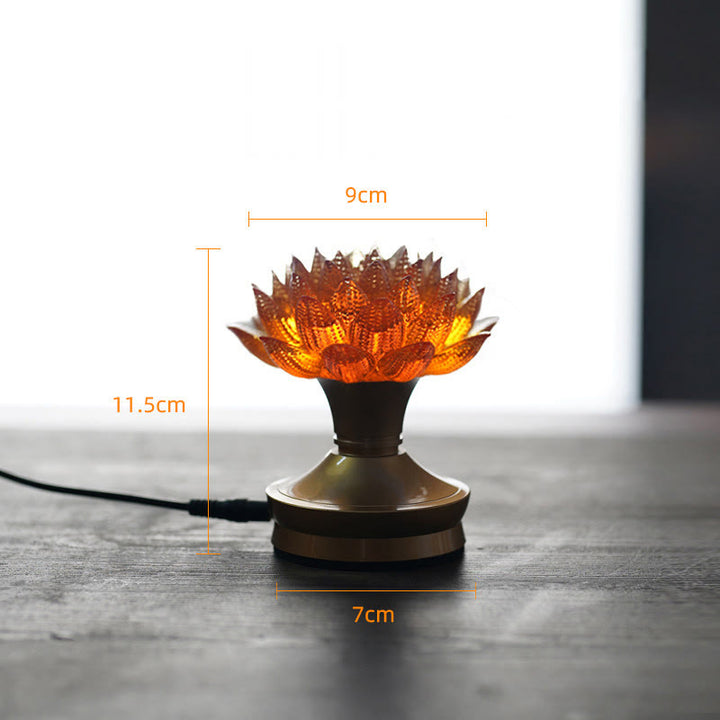 Buddha Stones Lotus Liuli Glas Kupfer Messing Neubeginn Wohndekoration - Sockel aus orangefarbenem Lotus-Kupfer und Messing (9 x 11,5 x 7 cm) - Plug-in - image 32