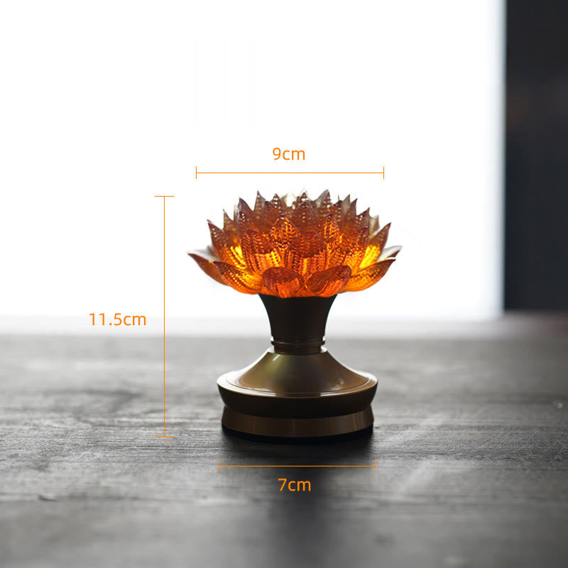 Buddha Stones Lotus Liuli Glas Kupfer Messing Neubeginn Wohndekoration - Sockel aus orangefarbenem Lotus-Kupfer und Messing (9 x 11,5 x 7 cm) - Wiederaufladbar - image 33