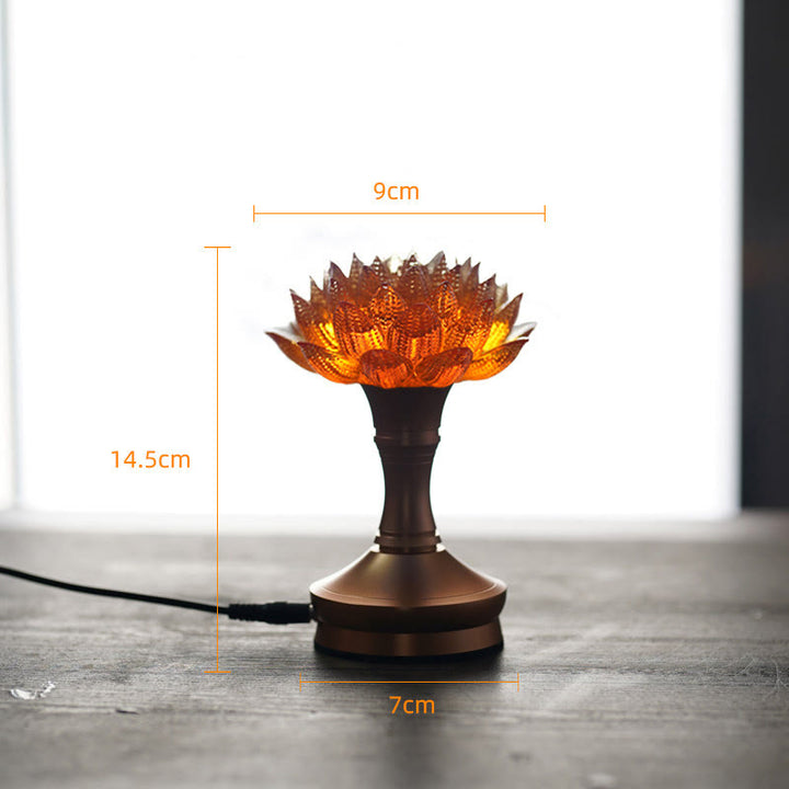 Buddha Stones Lotus Liuli Glas Kupfer Messing Neubeginn Wohndekoration - Sockel aus orangefarbener Lotus-Aluminiumlegierung (9 x 14,5 x 7 cm) - Plug-in - image 36