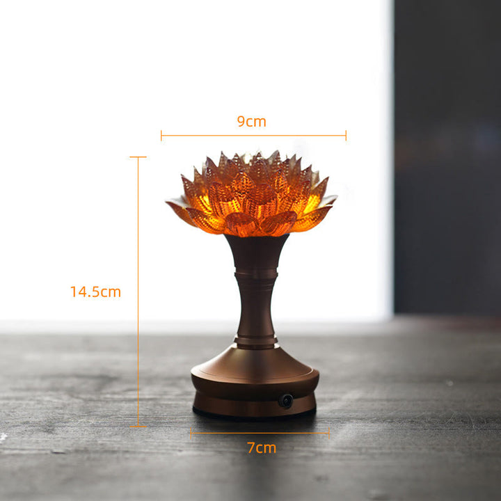 Buddha Stones Lotus Liuli Glas Kupfer Messing Neubeginn Wohndekoration - Sockel aus orangefarbener Lotus-Aluminiumlegierung (9 x 14,5 x 7 cm) - Wiederaufladbar - image 37