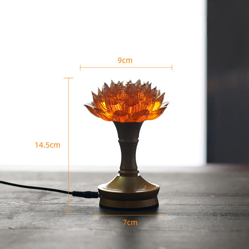 Buddha Stones Lotus Liuli Glas Kupfer Messing Neubeginn Wohndekoration - Sockel aus orangefarbenem Lotus-Kupfer und Messing (9 x 14,5 x 7 cm) - Plug-in - image 40