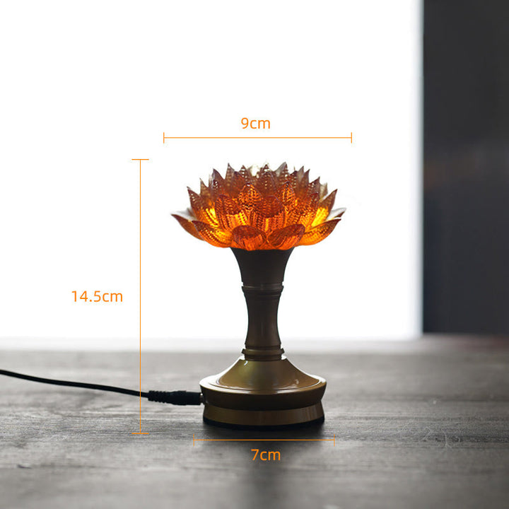Buddha Stones Lotus Liuli Glas Kupfer Messing Neubeginn Wohndekoration - Sockel aus orangefarbenem Lotus-Kupfer und Messing (9 x 14,5 x 7 cm) - Plug-in - image 40