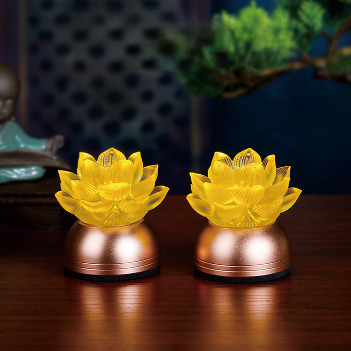Buddha Stones Lotus Liuli Glas Kupfer Neubeginn Wohndekoration - 2 Stück wiederaufladbar (6,5 x 6,4 x 5,5 cm) - image 1
