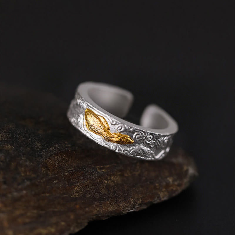 Buddha Stones Ring aus 999er Sterlingsilber und 999er Gold mit Koi-Fisch-Motiv und Glückswolken - image 3