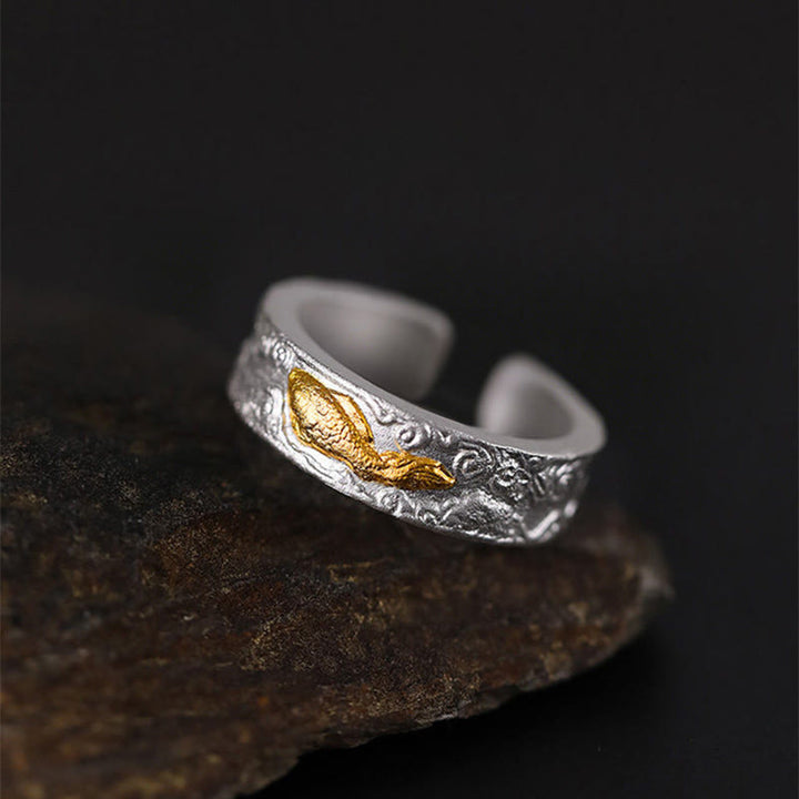 Buddha Stones Ring aus 999er Sterlingsilber und 999er Gold mit Koi-Fisch-Motiv und Glückswolken - image 3