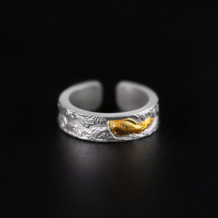 Buddha Stones Ring aus 999er Sterlingsilber und 999er Gold mit Koi-Fisch-Motiv und Glückswolken - image 2