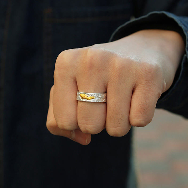 Buddha Stones Ring aus 999er Sterlingsilber und 999er Gold mit Koi-Fisch-Motiv und Glückswolken - image 4
