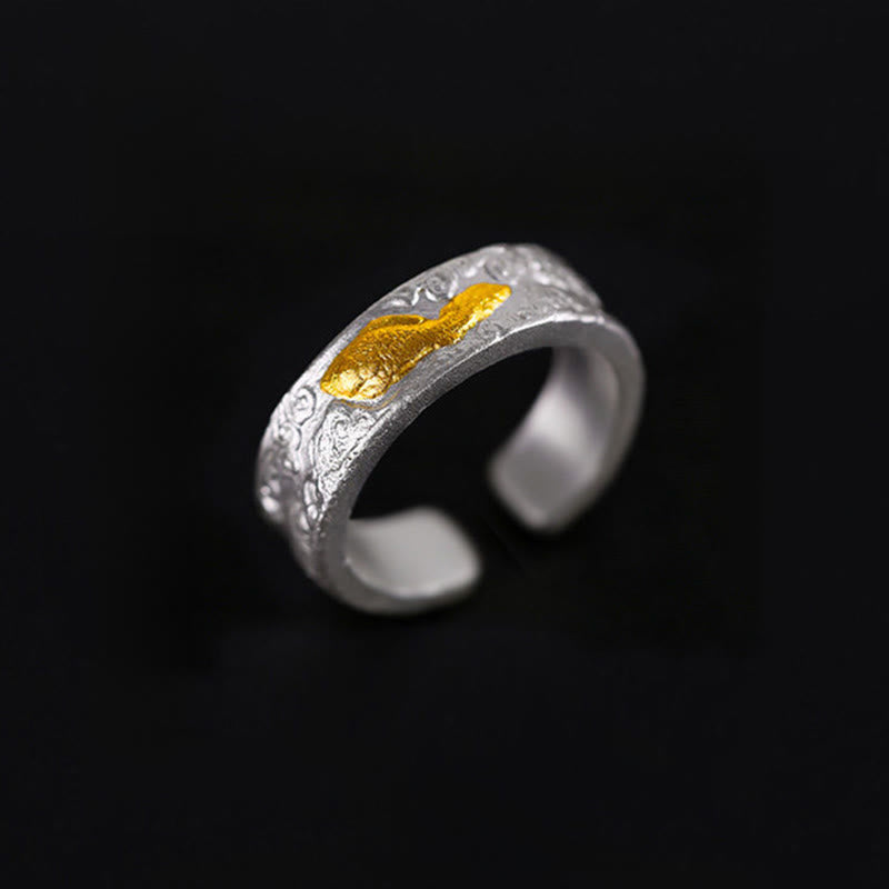 Buddha Stones Ring aus 999er Sterlingsilber und 999er Gold mit Koi-Fisch-Motiv und Glückswolken - image 1