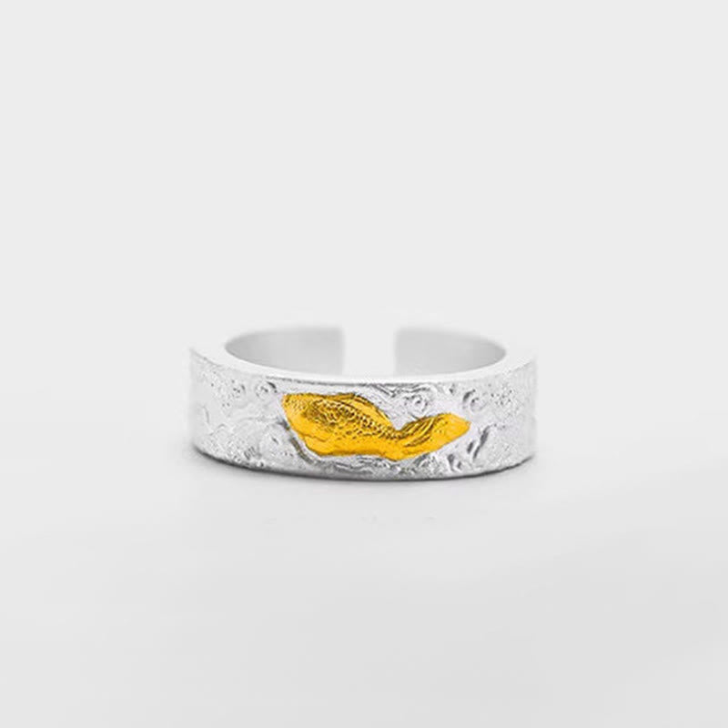Buddha Stones Ring aus 999er Sterlingsilber und 999er Gold mit Koi-Fisch-Motiv und Glückswolken - image 7