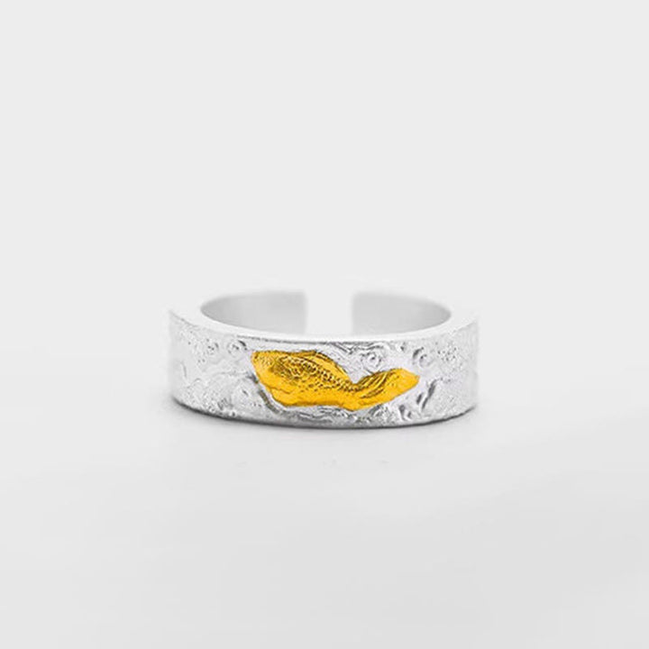 Buddha Stones Ring aus 999er Sterlingsilber und 999er Gold mit Koi-Fisch-Motiv und Glückswolken - image 7