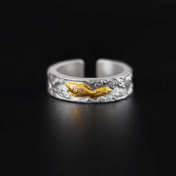 Buddha Stones Ring aus 999er Sterlingsilber und 999er Gold mit Koi-Fisch-Motiv und Glückswolken - 17,6–20,1 mm (US 7–US 10) - image 0