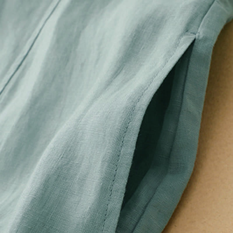 Buddha Stones Sommerliches, ärmelloses Baumwoll-Midikleid mit Taschen, Reverskragen und Lochspitze - image 15