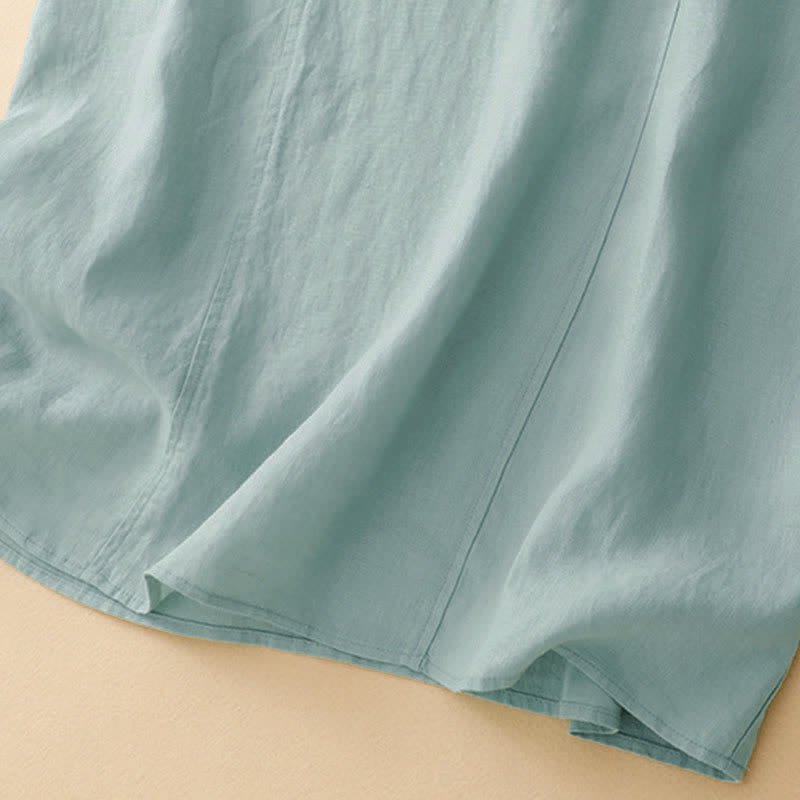 Buddha Stones Sommerliches, ärmelloses Baumwoll-Midikleid mit Taschen, Reverskragen und Lochspitze - image 17