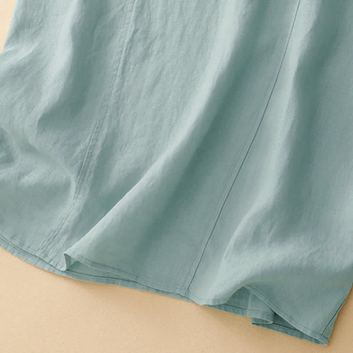 Buddha Stones Sommerliches, ärmelloses Baumwoll-Midikleid mit Taschen, Reverskragen und Lochspitze - image 17