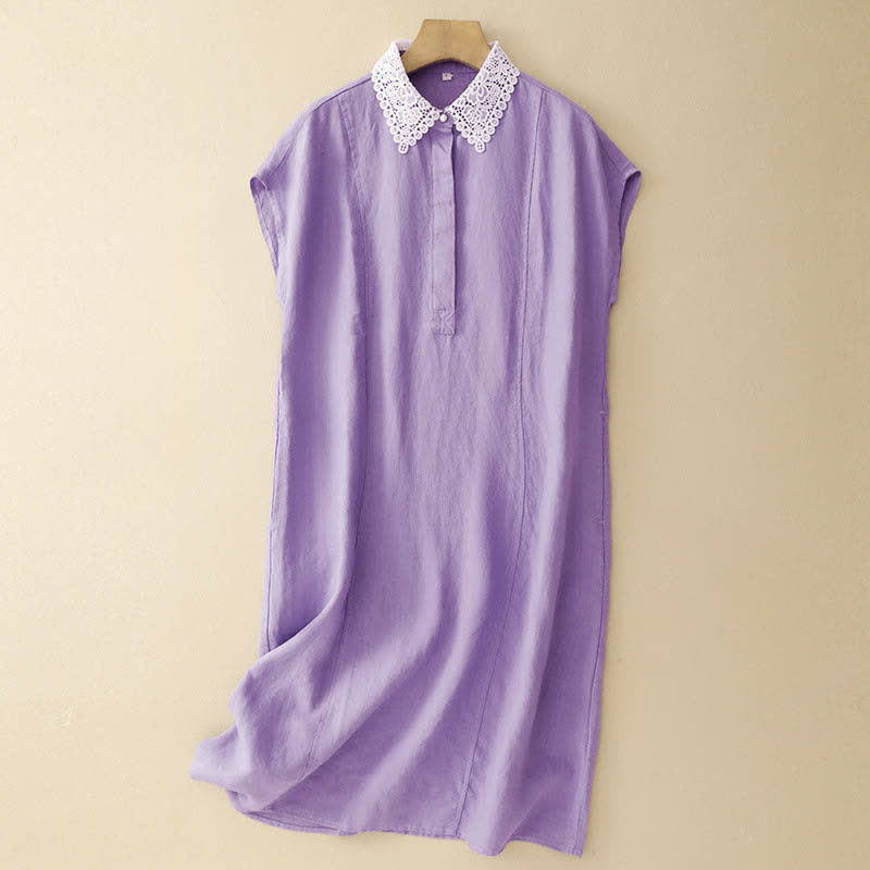 Buddha Stones Sommerliches, ärmelloses Baumwoll-Midikleid mit Taschen, Reverskragen und Lochspitze - Mittelgroße Orchidee - US14, UK/AU18, EU46 (2XL) - image 3