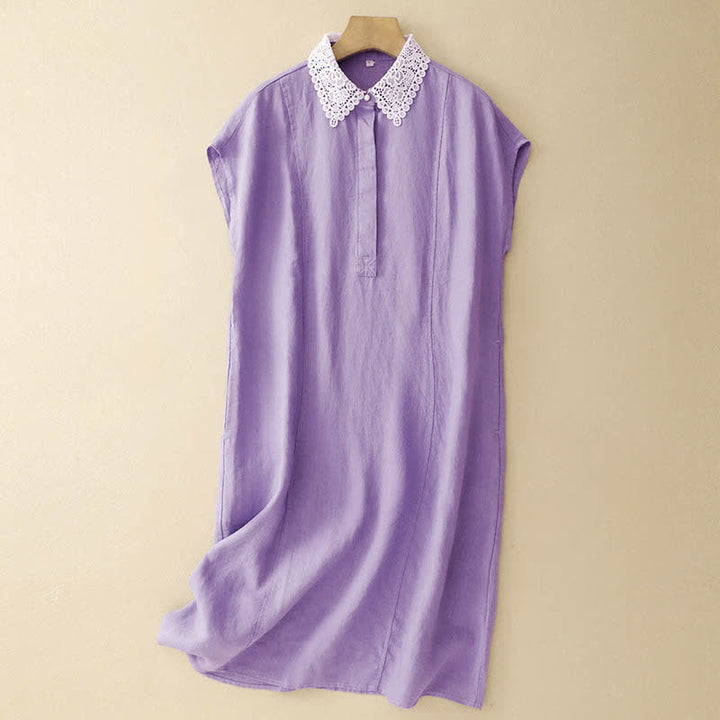 Buddha Stones Sommerliches, ärmelloses Baumwoll-Midikleid mit Taschen, Reverskragen und Lochspitze - Mittelgroße Orchidee - US14, UK/AU18, EU46 (2XL) - image 3