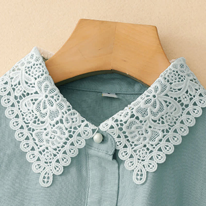 Buddha Stones Sommerliches, ärmelloses Baumwoll-Midikleid mit Taschen, Reverskragen und Lochspitze - image 14