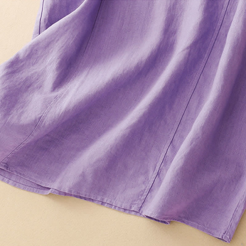 Buddha Stones Sommerliches, ärmelloses Baumwoll-Midikleid mit Taschen, Reverskragen und Lochspitze - image 10