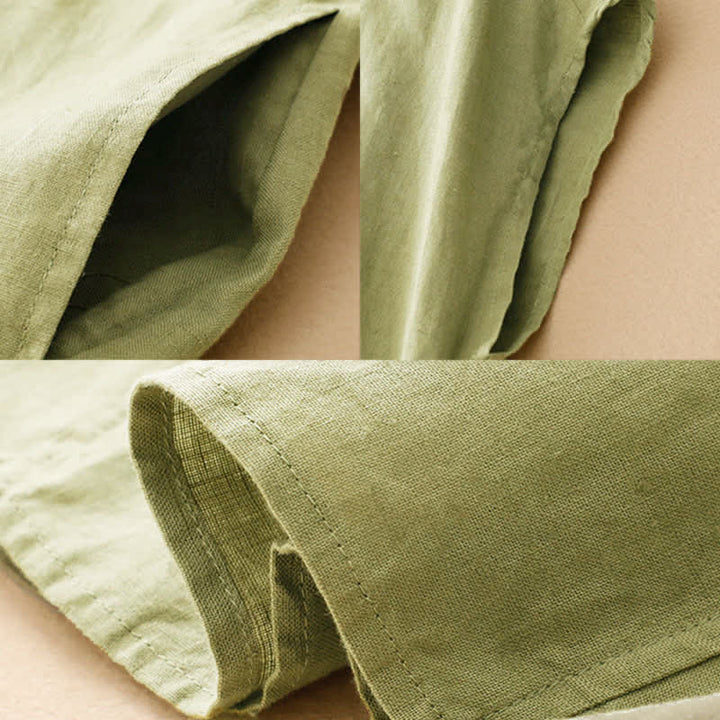 Buddha Stones Sommerliches, ärmelloses Baumwoll-Midikleid mit Taschen, Reverskragen und Lochspitze - image 20