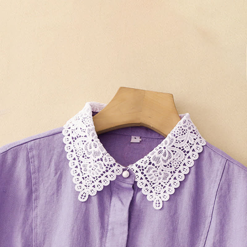 Buddha Stones Sommerliches, ärmelloses Baumwoll-Midikleid mit Taschen, Reverskragen und Lochspitze - image 5