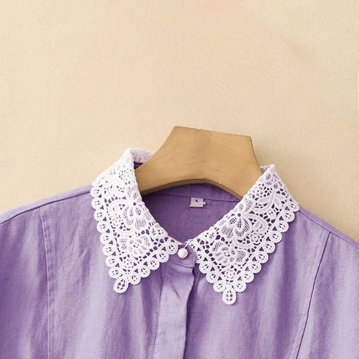 Buddha Stones Sommerliches, ärmelloses Baumwoll-Midikleid mit Taschen, Reverskragen und Lochspitze - image 5