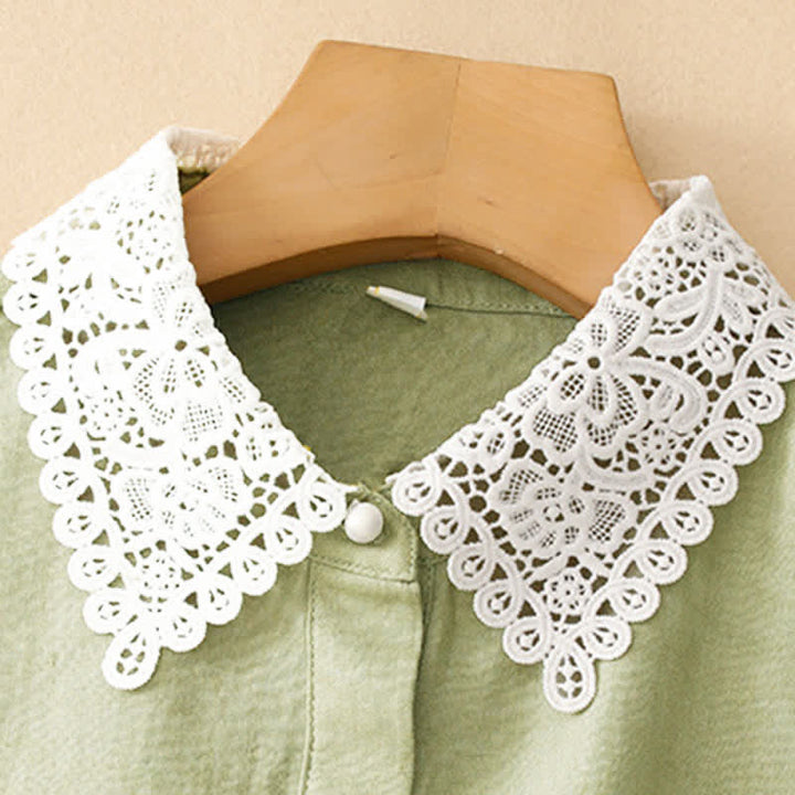 Buddha Stones Sommerliches, ärmelloses Baumwoll-Midikleid mit Taschen, Reverskragen und Lochspitze - image 19