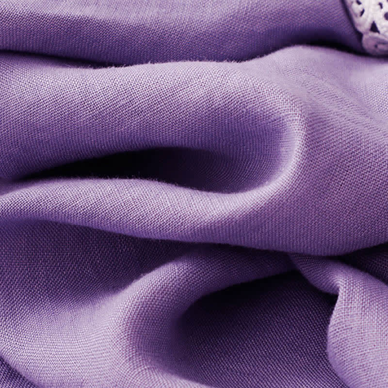 Buddha Stones Sommerliches, ärmelloses Baumwoll-Midikleid mit Taschen, Reverskragen und Lochspitze - image 8