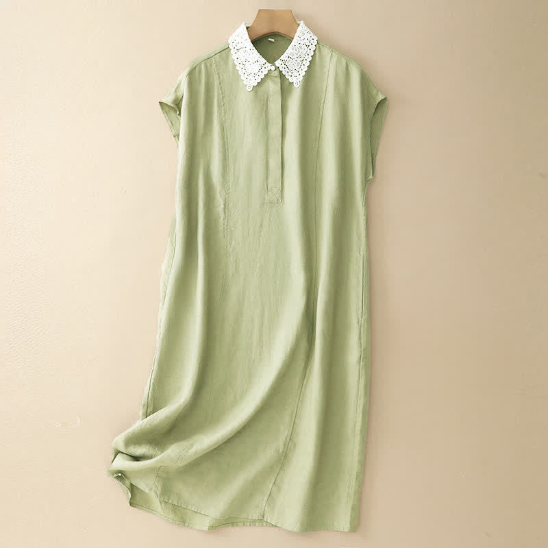 Buddha Stones Sommerliches, ärmelloses Baumwoll-Midikleid mit Taschen, Reverskragen und Lochspitze - Gelbgrün - US14, UK/AU18, EU46 (2XL) - image 18