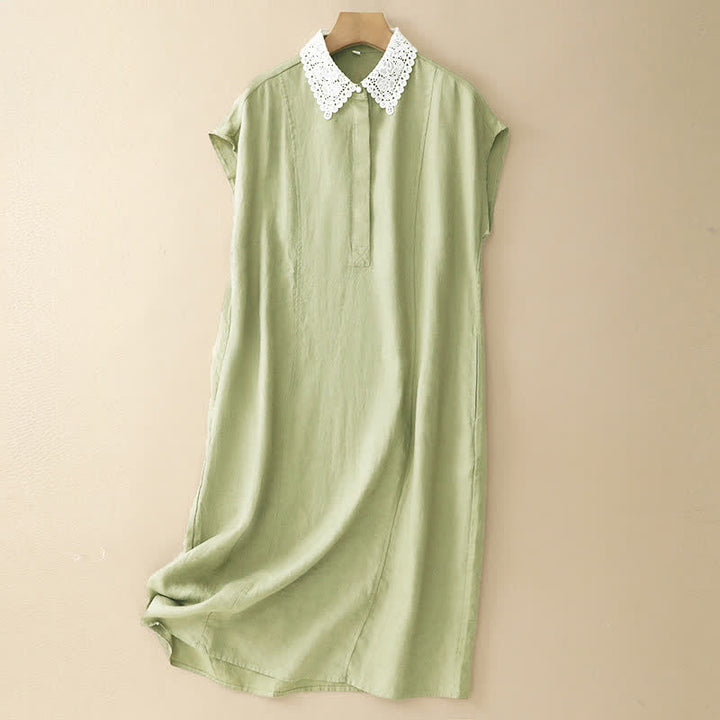 Buddha Stones Sommerliches, ärmelloses Baumwoll-Midikleid mit Taschen, Reverskragen und Lochspitze - Gelbgrün - US14, UK/AU18, EU46 (2XL) - image 18