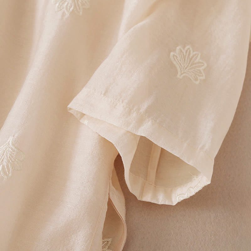 Buddha Stones Maxikleid mit Blumenstickerei, Froschknopfleiste, Stehkragen, Seitenschlitz und halben Ärmeln ... - image 9