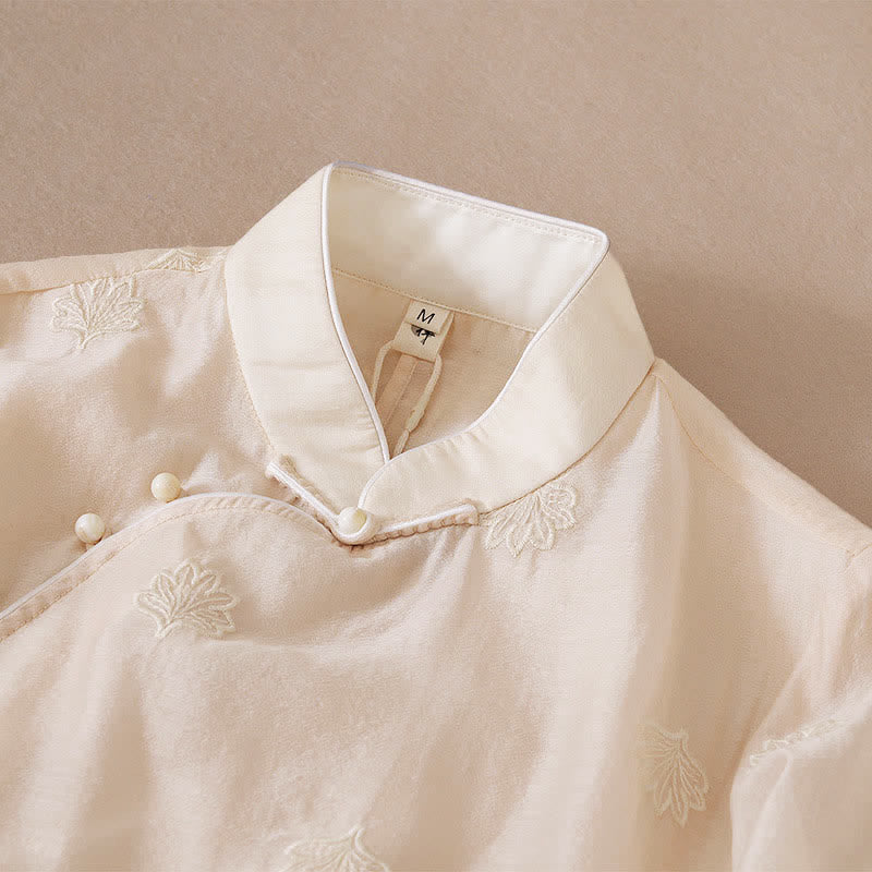 Buddha Stones Maxikleid mit Blumenstickerei, Froschknopfleiste, Stehkragen, Seitenschlitz und halben Ärmeln ... - image 4