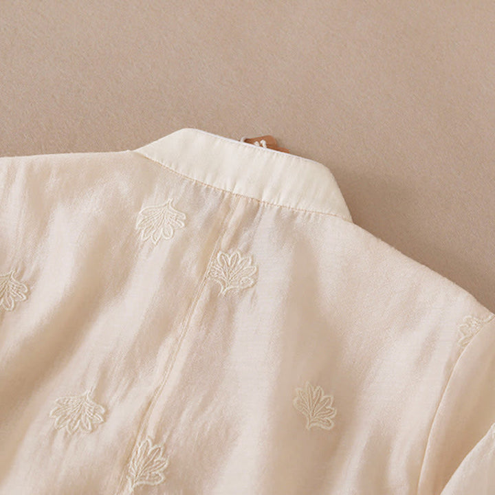 Buddha Stones Maxikleid mit Blumenstickerei, Froschknopfleiste, Stehkragen, Seitenschlitz und halben Ärmeln ... - image 5