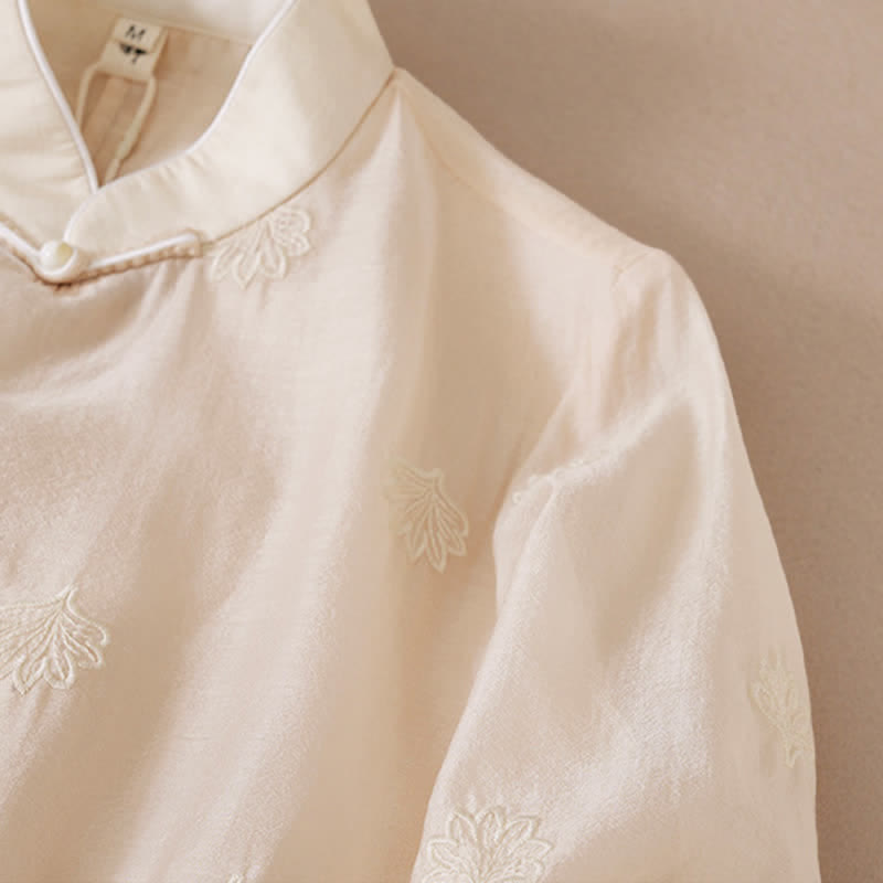 Buddha Stones Maxikleid mit Blumenstickerei, Froschknopfleiste, Stehkragen, Seitenschlitz und halben Ärmeln ... - image 6