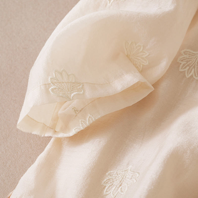 Buddha Stones Maxikleid mit Blumenstickerei, Froschknopfleiste, Stehkragen, Seitenschlitz und halben Ärmeln ... - image 8