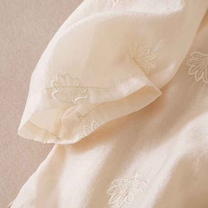 Buddha Stones Maxikleid mit Blumenstickerei, Froschknopfleiste, Stehkragen, Seitenschlitz und halben Ärmeln ... - image 8