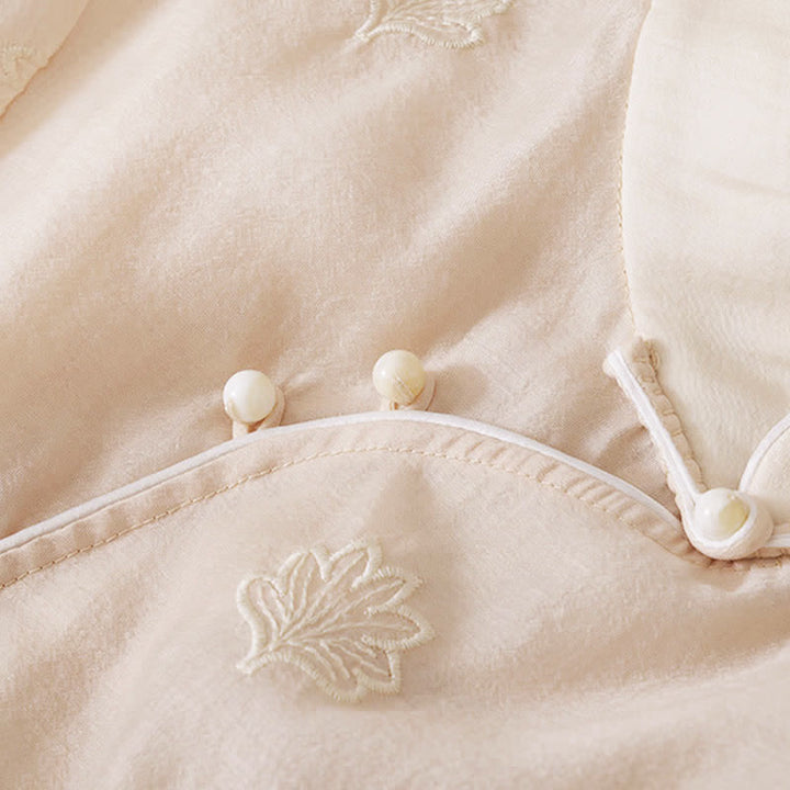 Buddha Stones Maxikleid mit Blumenstickerei, Froschknopfleiste, Stehkragen, Seitenschlitz und halben Ärmeln ... - image 7