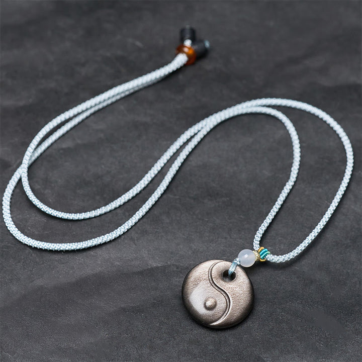Buddha Stones Halskettenanhänger aus Obsidian mit Yin-Yang-Symbol und silbernem Schimmer - image 3