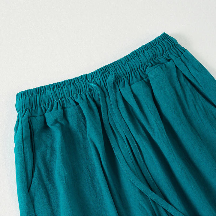 Buddha Stones Schlichte, gestreifte Damenhose im Bohemian-Stil mit weitem Bein und Taschen - image 1