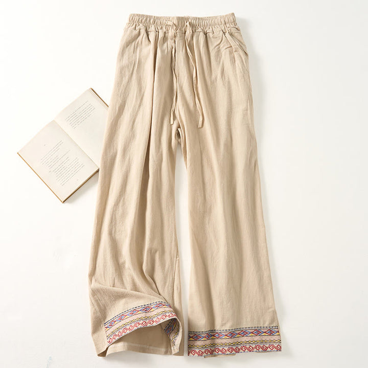 Buddha Stones Schlichte, gestreifte Damenhose im Bohemian-Stil mit weitem Bein und Taschen - Beige - US12, UK/AU16, EU44 (XL) - image 5