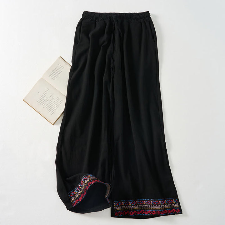 Buddha Stones Schlichte, gestreifte Damenhose im Bohemian-Stil mit weitem Bein und Taschen - Schwarz - US12, UK/AU16, EU44 (XL) - image 10