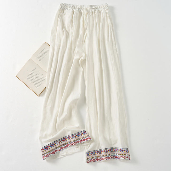 Buddha Stones Schlichte, gestreifte Damenhose im Bohemian-Stil mit weitem Bein und Taschen - Weiß - US12, UK/AU16, EU44 (XL) - image 15