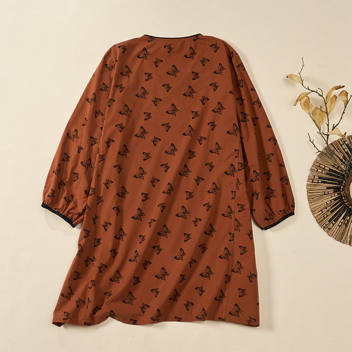 Buddha Stones Langarmshirt aus Polyester mit Schmetterlingsmuster, V-Ausschnitt - image 5