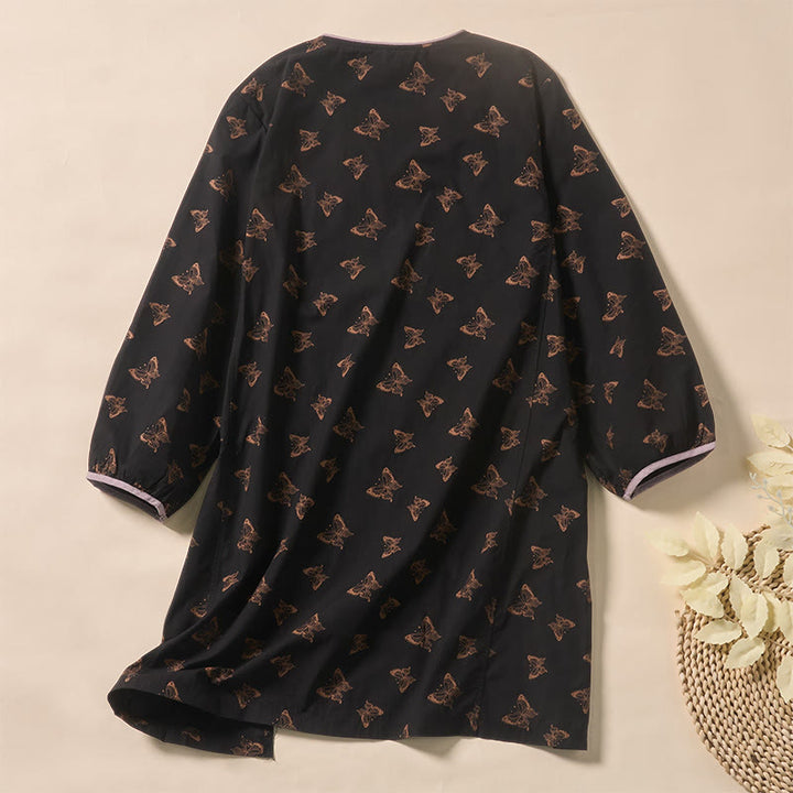 Buddha Stones Langarmshirt aus Polyester mit Schmetterlingsmuster, V-Ausschnitt - image 7