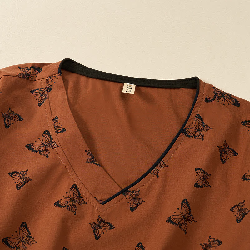 Buddha Stones Langarmshirt aus Polyester mit Schmetterlingsmuster, V-Ausschnitt - image 4