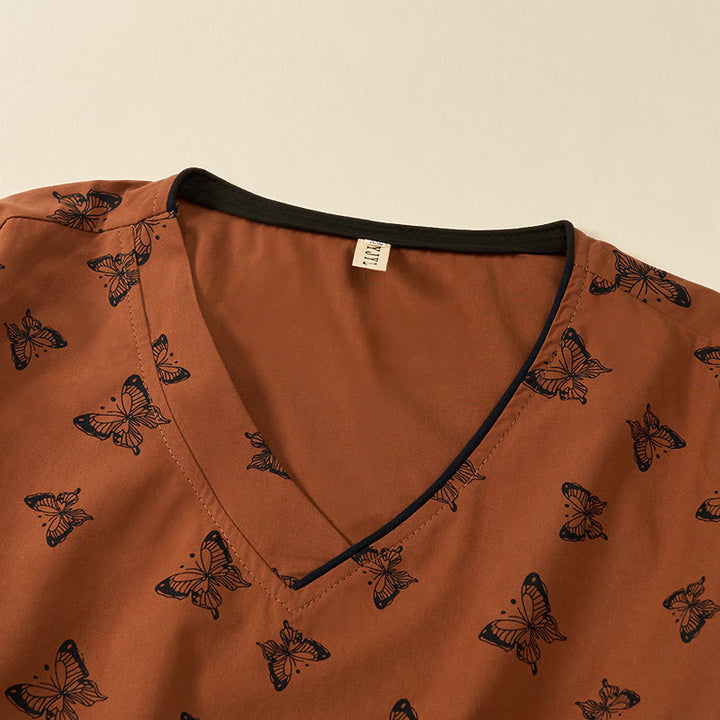 Buddha Stones Langarmshirt aus Polyester mit Schmetterlingsmuster, V-Ausschnitt - image 4