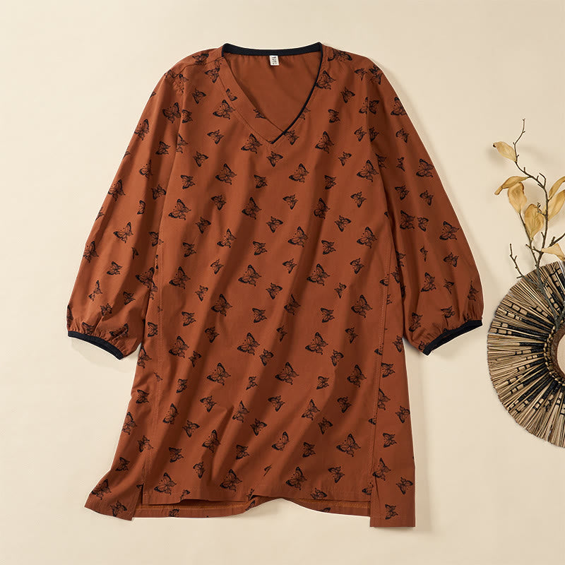 Buddha Stones Langarmshirt aus Polyester mit Schmetterlingsmuster, V-Ausschnitt - Sienna - US12, UK/AU16, EU44 (2XL) - image 0